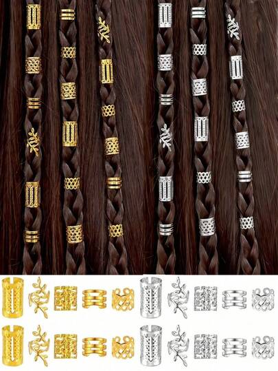 100pcs/Set Vintage Bohemian Style Hair Scrunchies | Women & Girls Hollow Round Hair Accessories, Elegant Solid Color Hair Ties, Suitable For Braiding And Hairstyling, Gold Metal, Geometric Pattern, Hair Claws, Hair Slide, Hair Barrettes, Hairpin