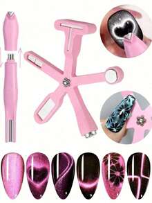 Pink 3D Heart Magnet, 6-In-1 Cat Eye Magnet With Dual Line And Moon Snake Pattern, Flower And French Nail Art Design, Multi-Effect UV Gel Nail Magnetic Tool Suitable For Home Salon DIY, Perfect For Nail Art Beginners, Nail Artists And DIY Enthusiasts, Great Gift For Valentine's Day And Mother's Day - Pink - View 3