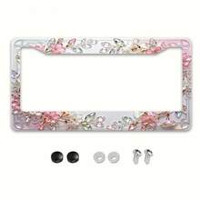 1 Elegant Crystal Cherry Blossom Metal License Plate Frame |   Suitable For North American And Most International Vehicles, Includes Mounting Screws, Secure Fit, Stylish And Easy To Install, UV-Resistant And Rust-Proof - 12x6inch,Car Must Haves,Car Picks,Gifts,Car Decor,Car Cover,Car Acessesories>Essentials - Style - View 2