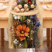 1pc Colorful Floral Bouquet Table Runner | Polyester, Fresh Spring/Summer Decor For Living Room, Kitchen, Entryway - Multicolor - View 4
