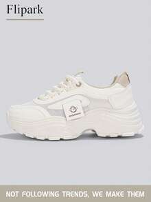 Flipark 1双女士时尚休闲百搭轻便学生白色运动鞋 - 米色 - 查看 3