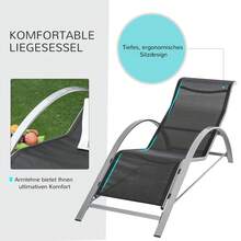 3-Piece Garden Set With Table And Sun Loungers, Black Metal Frame, Ideal For Terrace And Balcony. - Black - View 4