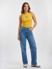 Controverso Women's Tank Top Brazil Ribbed Embroidered Blouse Flag Top Women's Premium - Yellow - View 4