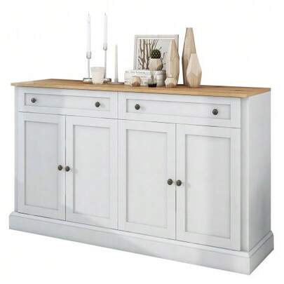 Large Sideboard With 4 Doors And 2 Drawers, Modern Buffet Furniture For Dining Room And Living Room, 150 X 40 X 86 Cm (Length X Width X Height) – (Antique White)