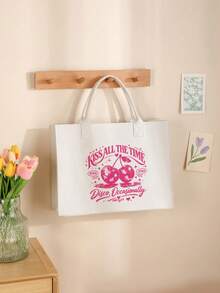 1 pezzo Borsetta in feltro con stampa "Bacia sempre. Disco occasionalmente" come regalo monogramma, borsa shopping invernale, borsa tote come regalo di viaggio per uomo o donna, merchandising album o tour - Bianco - Visualizzare 10