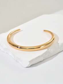 1pc Minimalist Smooth Copper Bangle Bracelet, Suitable For Vacation And Daily Wear - Gold - View 2