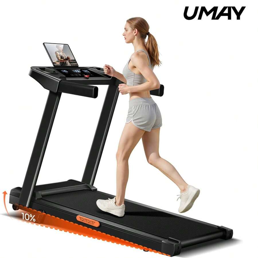 UMAY 4-In-1 Treadmill With 10% Incline, Portable Treadmills For Home With Handle, Foldable Treadmills For Home And Office, 300 Lbs Weight Capacity, Three Touch Screen