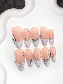 Bộ dụng cụ làm móng tay thủ công kiểu Pháp quý tộc 10 món, bao gồm bộ móng gel poly, móng trang trí hình ngôi sao năm cánh 3D màu trắng, hạt thép nhỏ màu trắng, màu hồng nude chấm bi tím nhạt, sơn móng tay trắng, kèm dụng cụ làm móng (1 miếng dán gel + 1 dũa móng), có 3 hình dạng: hạnh nhân, miệng vịt, hình quan tài. Món quà tuyệt vời nhất dành cho phụ nữ hoặc bé gái: Móng giả trang trí nghệ thuật. - Nhiều màu - Xem 14