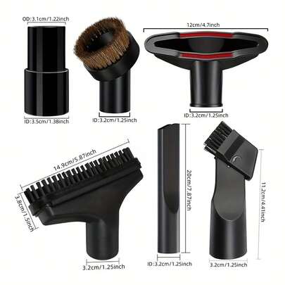 SOKANY 6pcs Universal Vacuum Cleaner Accessories Set, Including 32/35mm Adapter, Long Flat Nozzle, 2-In-1 Nozzle, Horse Hair Duster Brush, Sofa Duster Brush, PP Square Brush, Suitable For Various Vacuum Cleaners, Applicable For Daily Home Cleaning, Pet Home, Car Environment And Various Precision Electronics Surfaces