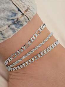 3pcs Gold Multi-Layer Chain Design Unique Anklet, Beach & Street Style, Suitable For Women's Daily Wear, Great Gift For Female Friends - Anklet Set - View 15