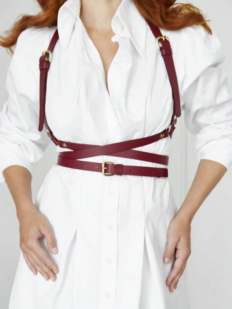 1件装女士黑色朋克风X型露背性感吊带,适合派对、音乐节、摄影、舞台表演、日常穿着、约会、聚会等场合。 - 紅色 - 查看 1
