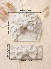 2pcs Newborn Soft & Skin-Friendly Cute Baby Hat & Headband Set, Suitable For Daily Use Baby Hair Accessories - Multicolor - View 2