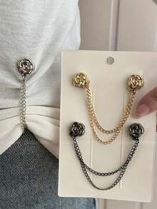 1pc Camellia Flower T-Shirt Dress, Short Sleeve, Fixed Adjustable Button, Longer Hem, Fixed Button - Multicolor - View 2