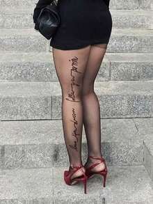 1 Pair Women's Classic Letter Print Tights, Versatile For Commuting/Dating, Retro & Unique Design - Multicolor - View 4