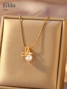 Hihho 1 Peça Colar de Pérolas de Luxo, Tom Dourado Quente com Detalhes de Pérola e Zircônia, 4 Estilos Diferentes, Pode Ser Usado Sozinho ou em Camadas, Adequado para Looks Franceses, de Trabalho e Doces. Ótimo para Uso Diário ou como Presente. - Dourado - Visão 4