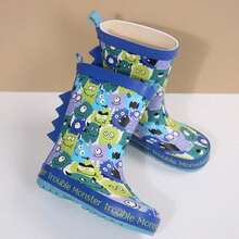 Waterproof Cartoon Rain Boots For Toddler Boys And Girls Lightweight Non-Slip Kids Puddle Boots With Easy Pull Handles For Outdoor Play And Walking - 藍色 - 查看 7