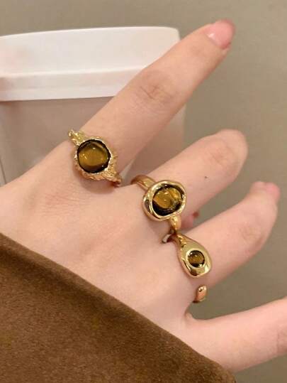 3件套几何装饰开口戒指，适合女士日常佩戴