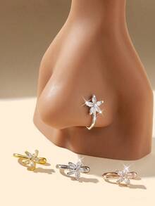 4pcs/Set Fashionable Copper Inlaid Cubic Zirconia 5-Petal Flower Nose Clip Nose Ring, Charming Accessory For Women, Suitable For Nightclub, Party, Birthday Gift [Please Note Some Items Are Sold Separately] - Multicolor - View 2