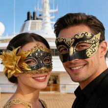 Masquerade Ball Mask, Venetian Party Mask, Christmas/Halloween Couples Costume Party Mask Set, Carnival Role Play Party Gold Mask Set - Yellow Combination - View 4
