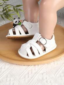 1 Pair Boys & Girls Breathable Non-Slip Hook & Loop Design Toddler Sandals, Suitable For Spring, Summer And Autumn - White - View 4