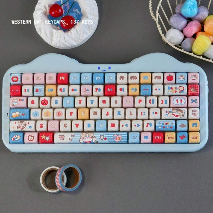 Western Cat Cute Keycaps, High-Quality 5-Sided Sublimation Keycaps, Fit For 60-108 Keys Mechanical Keyboards - View 1