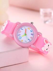 Reloj para niños, diseño de conejo de dibujos animados lindo, reloj analógico para niños pequeños, estudiantes de primaria, niños y niñas - Rosa - Ver 4