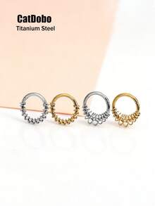 CatDObo 2 piezas Pendientes de acero inoxidable 316F con forma de resorte y múltiples círculos, pendientes de estilo punk sin perforación - Pendientes de alambre con múltiples bucles - Ver 1