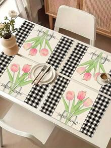 1/2/4/6/8pcs Digital Printed Placemats, Plaid & Floral Pattern Printed Placemats For Daily Use, Festivals, Parties, Birthdays, Weddings, Dinners, Kitchen & Dining Room Decor - Multicolor - View 5