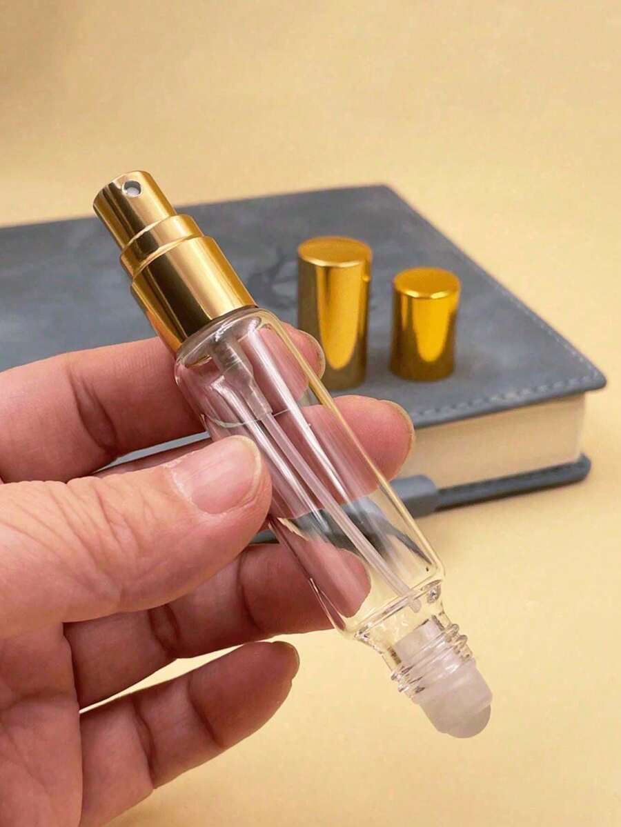 1个双用途香水护肤喷雾瓶滚珠瓶 - 透明玻璃材质，可重复灌装，方便旅行携带，配有金色瓶盖和滚珠，适合办公室和外出使用，必备单品 - 彩色 - 查看 1