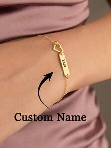 定制名字手链，个性化刻字镂空心形手链，女士珠宝，腕饰礼品，个性化手链，生日礼物，情人节礼物，周年纪念礼物，父亲节礼物，母亲节礼物，情侣礼物，送给女友/男友的礼物，送给她的/他的礼物，送给妻子/丈夫的礼物 - 彩色 - 查看 2