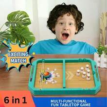 6合1桌面遊戲套裝：手指足球、迷你保齡球、籃球投籃－互動式家庭派對遊戲玩具 - 彩色 - 查看 7