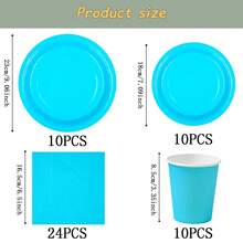 Bộ đồ dùng ăn uống dùng một lần màu xanh nhạt, đĩa tiệc 7/9 inch, đĩa giấy, cốc, khăn ăn dùng một lần, thích hợp cho các dịp lễ, đám cưới, lễ đính hôn, sinh nhật, tiệc tùng, lễ kỷ niệm. - Nhiều màu - Xem 9
