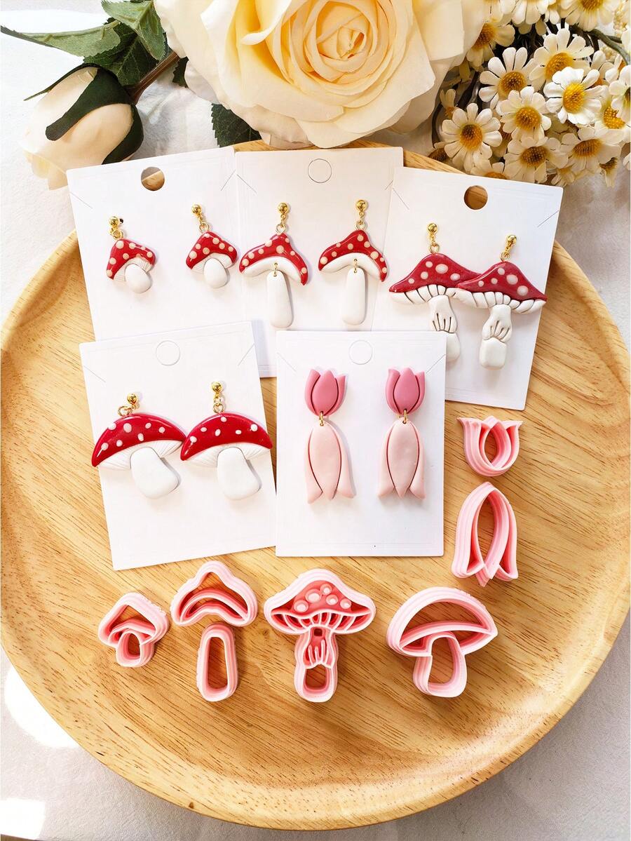 Mushroom Series Polymer Clay Cutters For Earring Making, Precision Knife Molds - Uncharged Pottery & Craft Supplies - For Jewelry Makers & Crafters - Perfect Gift For DIY Enthusiasts - Mushroom Series - View 1
