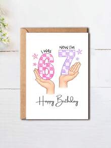 1张趣味生日贺卡，附信封，友谊至上生日快乐贺卡，数字6至7格子设计，适合任何场合和祝贺。 - A - 查看 2