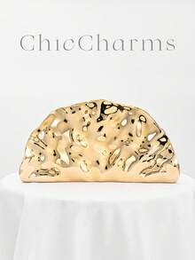 Túi xách dự tiệc, túi cầm tay màu vàng, túi đeo chéo vai kiểu dáng hộp quạt cổ điển châu Âu và Mỹ, thích hợp cho buổi tối, tiệc tùng, dạ hội, tiệc bất đối xứng, thời trang nữ. - Vàng - Xem 1