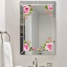 1 Stück hochwertige Bohemian-Stil rosa Rose Glas Spiegel Aufkleber, geeignet für Badezimmer, Waschtisch, Glastür & Fenster Dekoration - 1PC - Übersicht 1