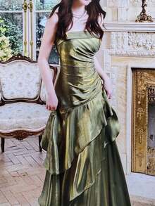 Women's Elegant Vintage Green Formal Party Dress, Slim Fit Spaghetti Strap Cocktail Gown For Birthday, Wedding Guest, New Year Spring - màu xanh lá - Xem 3