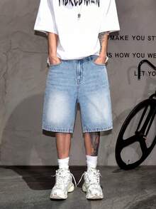 牛仔短裤，棉质破洞牛仔短裤，直筒休闲短裤，透气百搭夏季通勤短裤 - 藍色 - 查看 6