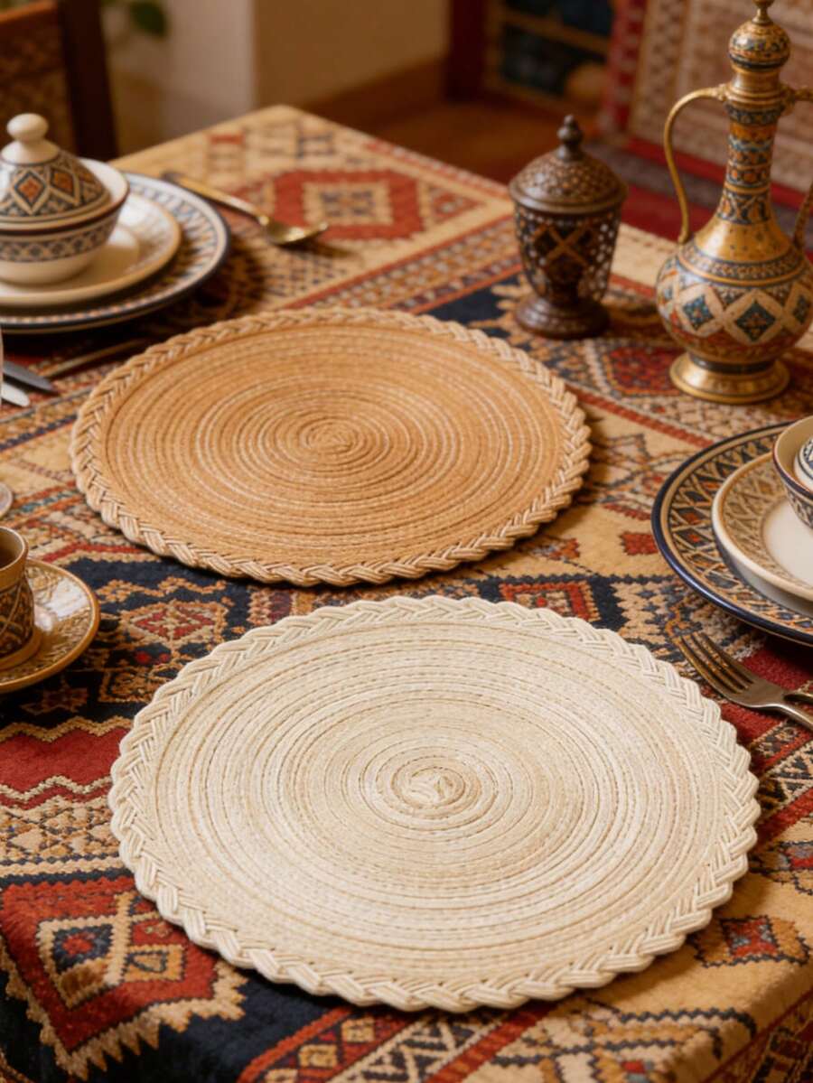 Bộ 1/4/6 tấm lót bàn tròn dệt, kiểu Bohemian, tối giản và thời trang, lót máy pha cà phê, đế lót ly chống trượt chịu nhiệt, thích hợp cho đám cưới, tiệc tùng, ngày lễ, dã ngoại, tiệc sinh nhật. - Nhiều màu - Xem 1