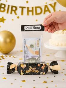 4套黑色金色生日现金盒，可拉出装现金，糖果造型生日现金礼盒，附赠OPP袋和胶水，生日快乐图案现金盒，趣味送礼方式，生日派对惊喜现金礼物，生日庆祝派对用品，生日派对装饰，生日礼物，生日派对小礼物，生日派对道具 - 黑金 - 查看 10