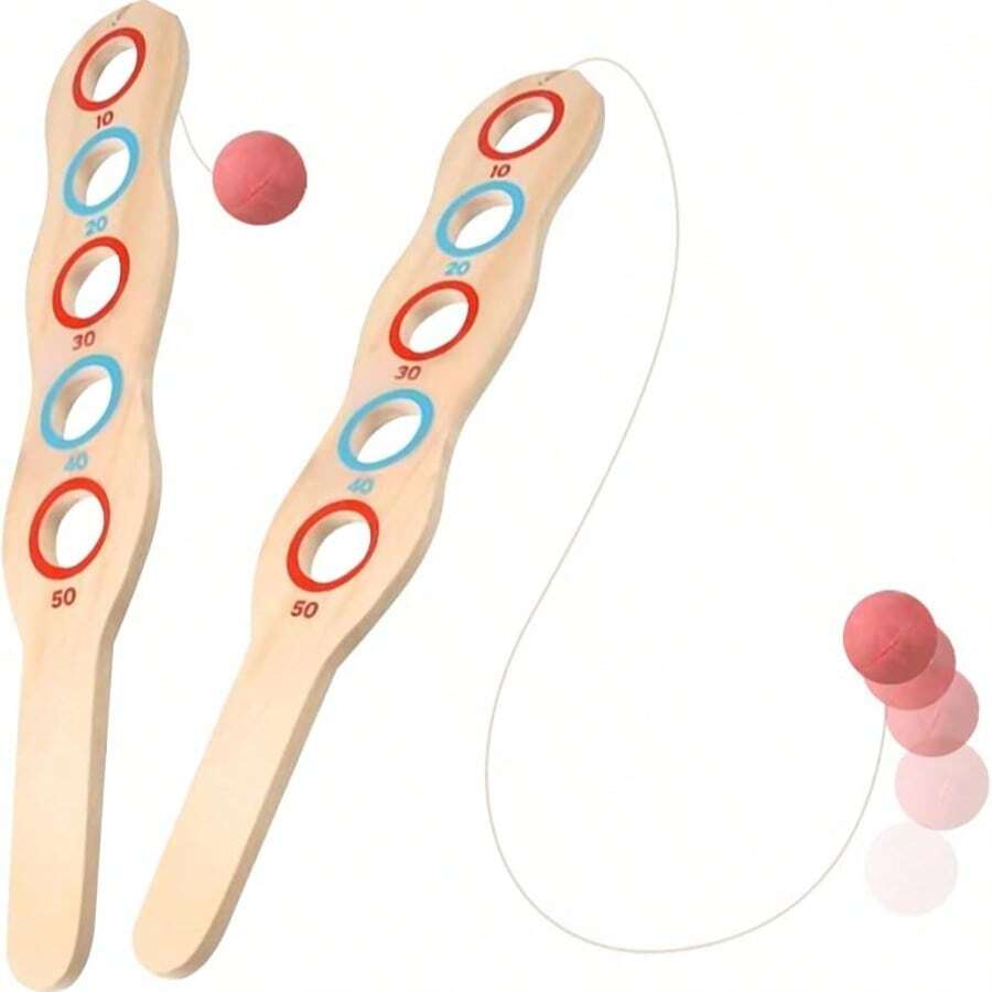 1pc Wooden Hand-Eye Coordination Elastic Tech Paddle - Bouncy Ball Paddle With Elastic Cord, Interactive Sensory Training, Toss & Catch Practice, Improve Coordination & Sports Skills, Suitable For Adults, Beach, Backyard, Sports Party - Multicolor - View 1