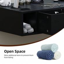 Wall Mount Salon Station With Drawer, Styling Station Barber Station Spa Salon Equipment, Salon Cabinet Station With 1 Drawer & 3 Hair Dryer Holders, Modern Beauty Barber Spa Equipment, Bathroom Dresser Storage Organizer For Bedroom Black/ White - Black - View 5