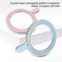Tangle-Free Magnetic Phone Holder 2pcs Pineapple Pattern Crystal Enameled Wireless Charging Magnetic Disc, Round Adhesive Magnetic Ring Spring Gift Party - Multicolor - View 8