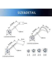 Bộ 4 khuyên mũi/tai hình chữ L đính đá Cubic Zirconia sáng bóng kích thước 1.5/2/2.5/3mm, khuyên mũi/tai mạ vàng 18K, kiểu càng cua, trang sức xỏ khuyên thời trang cho nữ đeo hàng ngày. - Vàng - Xem 3