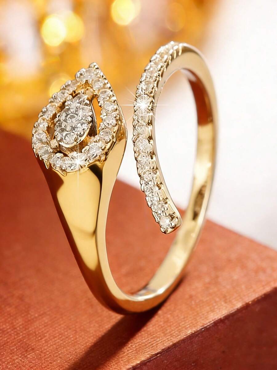 1pc Luxury Niche Open Ring, Delicate Synthetic Zirconia Inlaid Stacking Ring, Elegant Commuting Versatile Accessory For Women - Open Ring - View 1