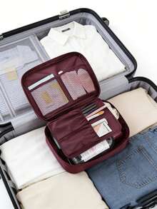 1 túi đựng mỹ phẩm xách tay, túi đựng đồ vệ sinh cá nhân khi đi du lịch, túi đựng đồ trang điểm, túi đựng đồ đa năng, bền chắc, dung tích lớn, tiện dụng cho bàn trang điểm, hành lý, phụ kiện nữ, du lịch, bãi biển, kỳ nghỉ, chăm sóc da, ký túc xá, cắm trại, quà tặng cho bạn gái, vợ, đám cưới - Màu Đỏ Sâu - Xem 5