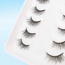 10 Pairs Cat Eye, Lengthening, Natural Effect, Lightweight Faux Mink, Fluffy Soft, Natural Makeup, Strip Eyelashes, Bionic Lashes, 3-12mm - Black - View 8