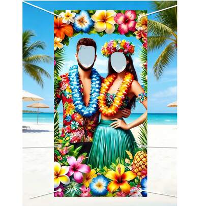 2件套夏威夷主题拍照道具横幅，热带露营，情侣拍照拱门横幅，团体露营拍照背景，夏威夷团体装饰，团体派对赠品，拍照横幅，夏威夷团体拱门装饰