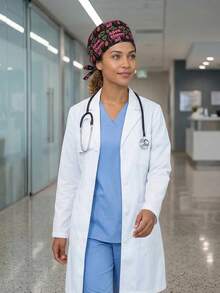 女士手术帽，带纽扣和吸汗带的医用工作帽，可调节弹性护士网帽 - 多色 - 查看 2