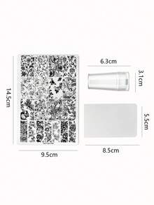 1 片美甲哑光钢板，印有花朵、蝴蝶和动物图案；1 片美甲印花板，带刮刀工具 - 銀色 - 查看 3